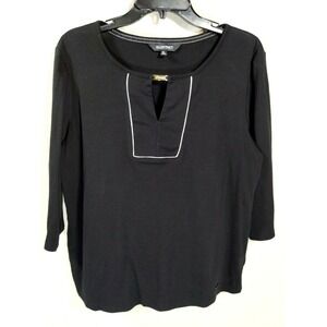 Ellen Tracy Black Knit Blouse Top Keyhole Neck‎ 3/4 Sleeve Size XL